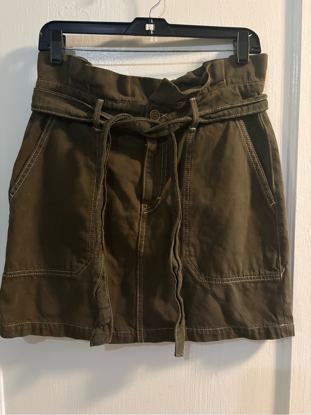 Olive Green Paperbag Waist Skirt